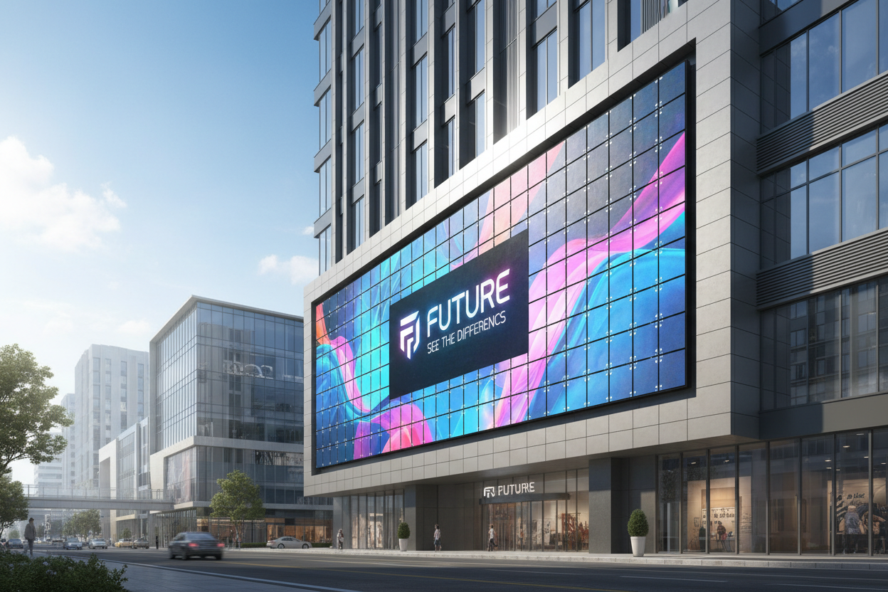 P2.97户外固装LED屏安装在建筑外墙